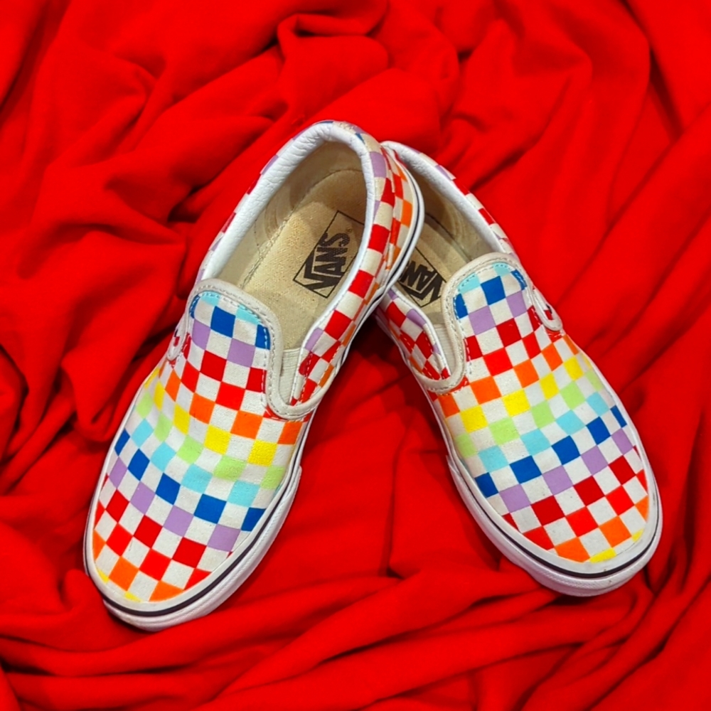 Kids size 3 rainbow slip on Vans